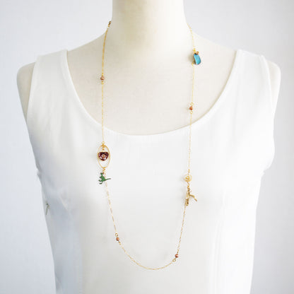 ロングネックレス 恐竜 七宝焼 ハート 赤 TAMARUSAN