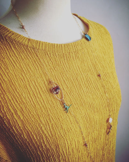 ロングネックレス 恐竜 七宝焼 ハート 赤 TAMARUSAN