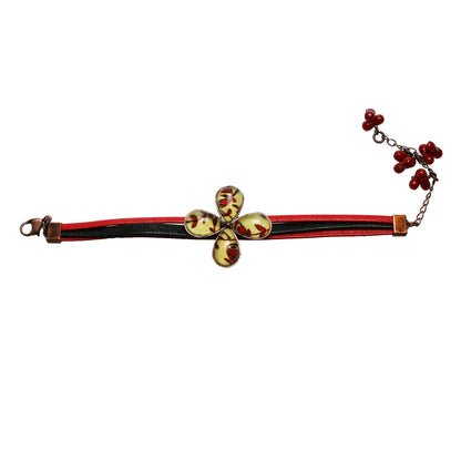 革紐 花 ブレスレット 珊瑚 赤 黒 TAMARUSAN