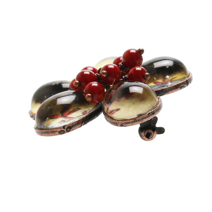 ブローチ 赤 珊瑚 花 軽量 TAMARUSAN