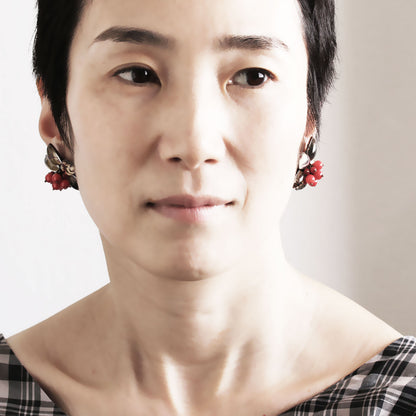 イヤリング 花 赤 大ぶり 珊瑚 TAMARUSAN