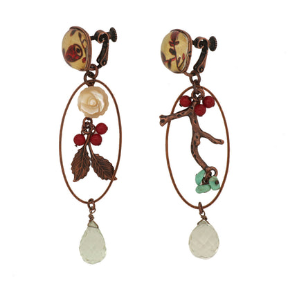 アシンメトリー 赤 イヤリング アメジスト 珊瑚 TAMARUSAN