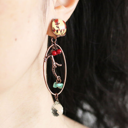 アシンメトリー 赤 イヤリング アメジスト 珊瑚 TAMARUSAN