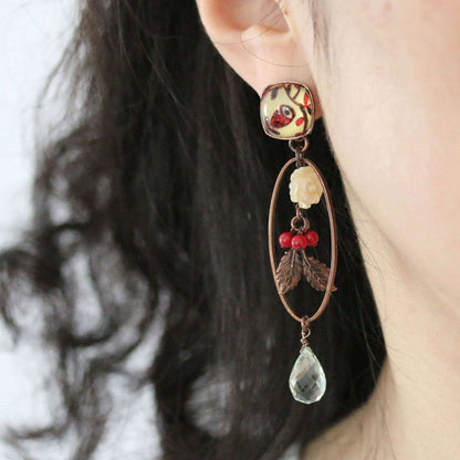 アシンメトリー 赤 イヤリング アメジスト 珊瑚 TAMARUSAN