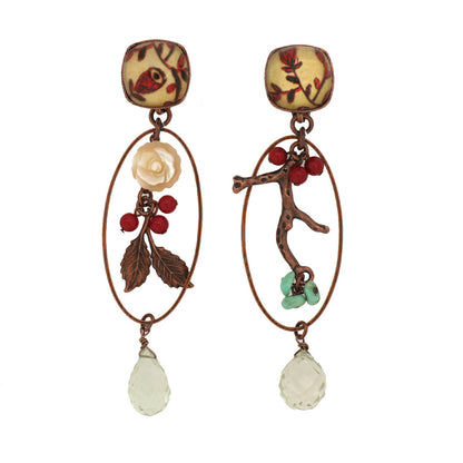 アシンメトリー 赤 イヤリング アメジスト 珊瑚 TAMARUSAN