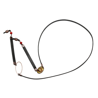 眼鏡コード 革 珊瑚 アシンメトリー 赤 TAMARUSAN