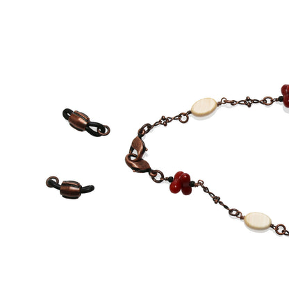 眼鏡チェーンネックレス 珊瑚 赤 還暦 花 TAMARUSAN