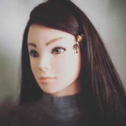 ヘアピン 水晶 ガーネット ハート 赤 大人 高級 TAMARUSAN