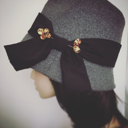 ハットピン 花 赤 アンティーク風 TAMARUSAN