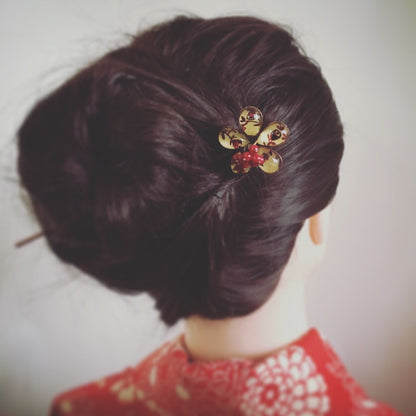 和風 かんざし 赤 花 一本挿し TAMARUSAN