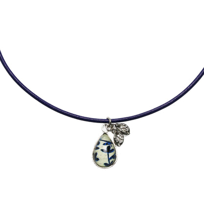 チョーカー 革紐 葉っぱ 青 ラピスラズリ TAMARUSAN