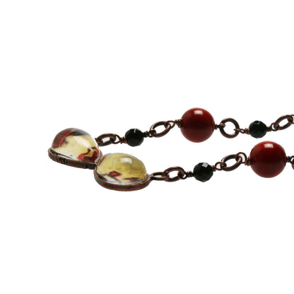 チョーカーネックレス 赤 珊瑚 オニキス 花 TAMARUSAN