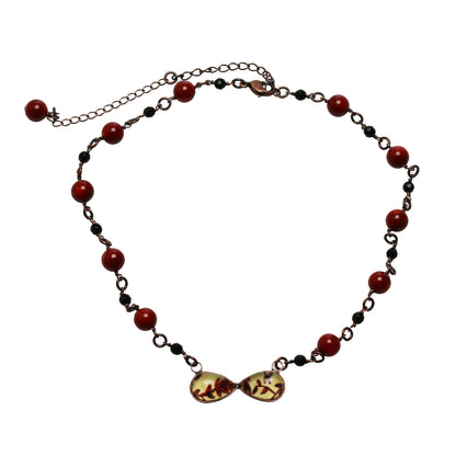 チョーカーネックレス 赤 珊瑚 オニキス 花 TAMARUSAN