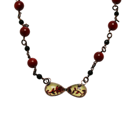 チョーカーネックレス 赤 珊瑚 オニキス 花 TAMARUSAN