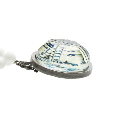 ロングネックレス アゲート 淡水パール 青 ネックレス