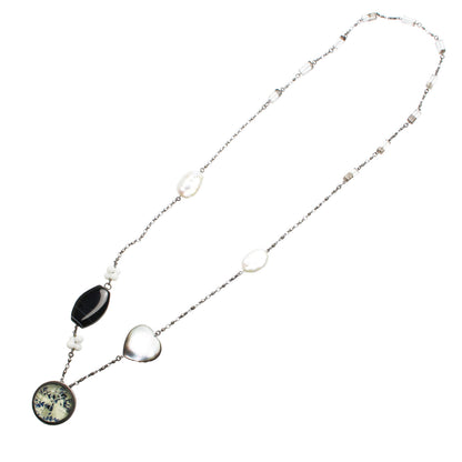 ロングネックレス アゲート 淡水パール 青 ネックレス