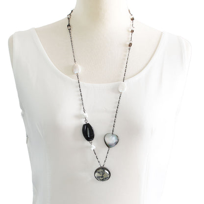 ロングネックレス アゲート 淡水パール 青 ネックレス