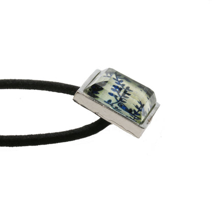 ヘアゴム レトロ 青 花 四角 男女兼用 TAMARUSAN