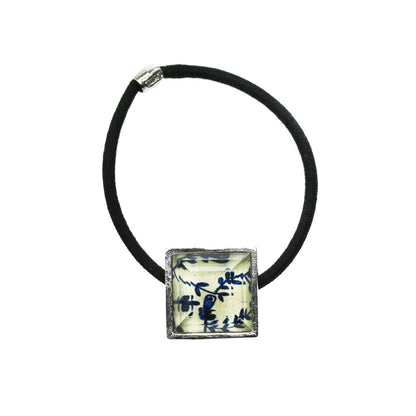 ヘアゴム レトロ 青 花 四角 男女兼用 TAMARUSAN