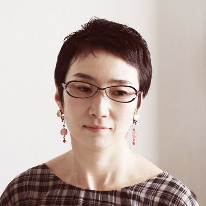 イヤリング 珊瑚 クォーツ ピンク アンティーク調 TAMARUSAN