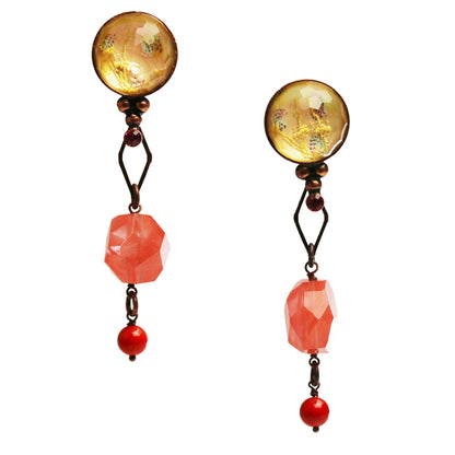 イヤリング 珊瑚 クォーツ ピンク アンティーク調 TAMARUSAN