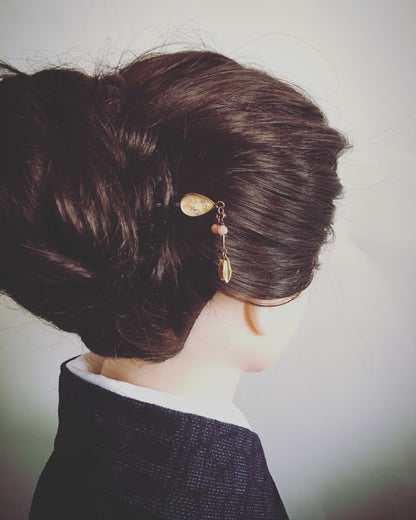 ヘアピン ピンクコモンオパール しずく 金 ピンク 高級ヘアピン