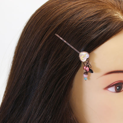 ヘアピン ピンク ハート 淡水パール 髪飾り 高級ヘアピン