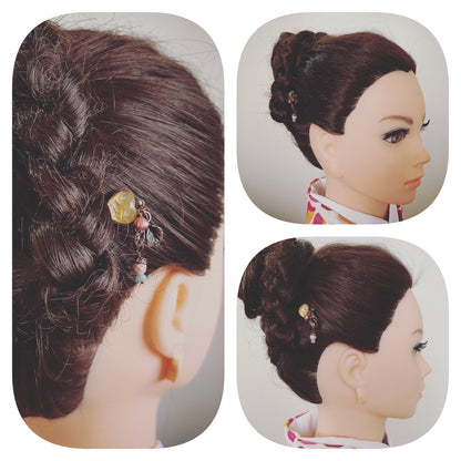 ヘアピン ピンク ハート 淡水パール 髪飾り 高級ヘアピン