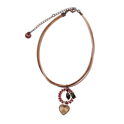 革紐チョーカー ピンク ロードナイト 花粉 ハート TAMARUSAN