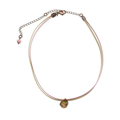 ２連 革紐チョーカー ピンク 花粉 雫 チョーカー