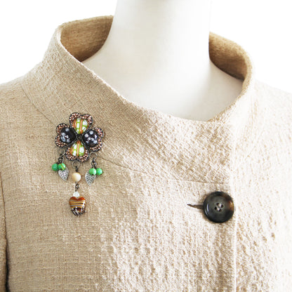 ブローチ 四つ葉のクローバー セミ TAMARUSAN