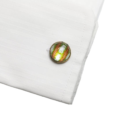 カフスボタン セミ 黄緑 丸 ストライプ TAMARUSAN