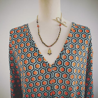 ネックレス 黄緑 珊瑚（染め） リボン アゲート カーネリアン TAMARUSAN