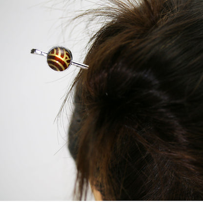 かんざし 茶色 銀製 シルバー925 青海波１本挿し TAMARUSAN