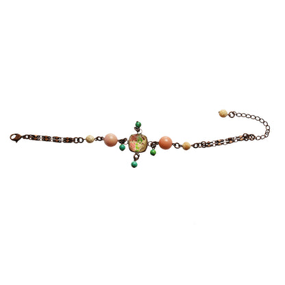 ブレスレット バラ 肌色 珊瑚 ターコイズ TAMARUSAN