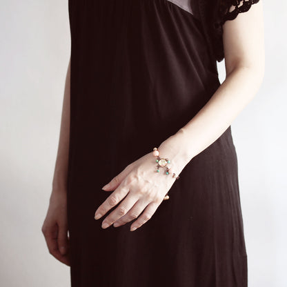 ブレスレット バラ 肌色 珊瑚 ターコイズ TAMARUSAN