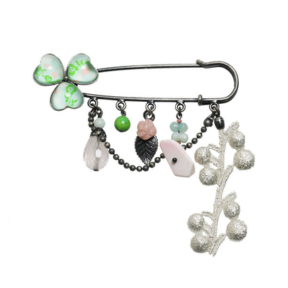 キルトピンブローチ 水色 スミレ バラの木 シェル ターコイズ TAMARUSAN