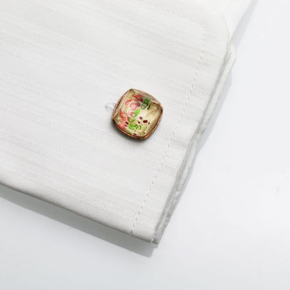 カフスボタン バラの木 肌色 四角 カフスボタン