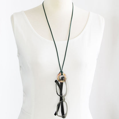 眼鏡ホルダー 革紐 バラの木 ドーナツ 緑 TAMARUSAN