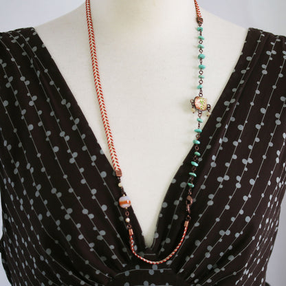 ネックレスにもなる眼鏡チェーン オレンジ 緑 リボン TAMARUSAN