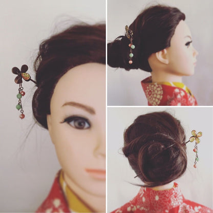 着せ替えかんざし バラ 花 淡水パール ベージュ TAMARUSAN