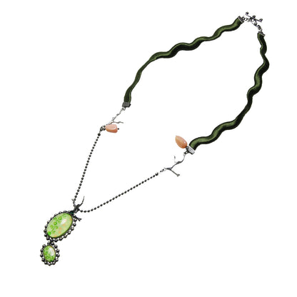 ネックレス 水色 リボン バラの木 ピンクコモンオパール TAMARUSAN