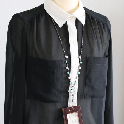 IDホルダー ネックストラップ 水色 バラ アマゾナイト TAMARUSAN