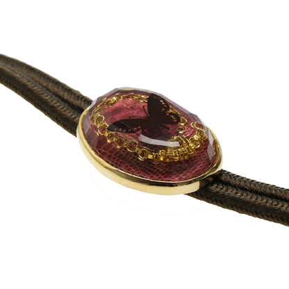 組紐ループタイ 蝶 臙脂 24k ゴールド 正絹 ループタイ