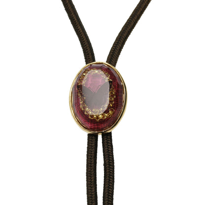 組紐ループタイ 蝶 臙脂 24k ゴールド 正絹 ループタイ