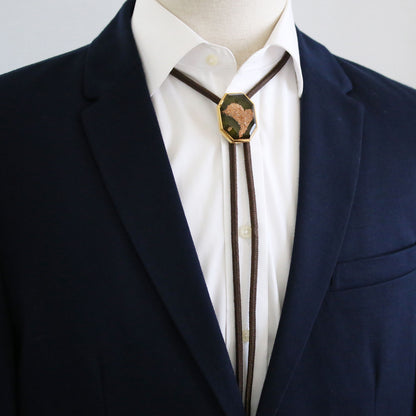 組紐ループタイ シルバー 正絹 ハート 緑 ゴールド TAMARUSAN