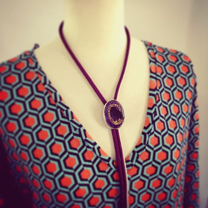 組紐ループタイ 雑種犬 正絹 紫 TAMARUSAN