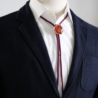 組紐ループタイ 赤 六角形 ガーネット 正絹 TAMARUSAN
