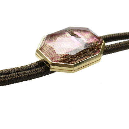 組紐ループタイ 十字 ピンク 正絹 ブラウン シルバー925 TAMARUSAN