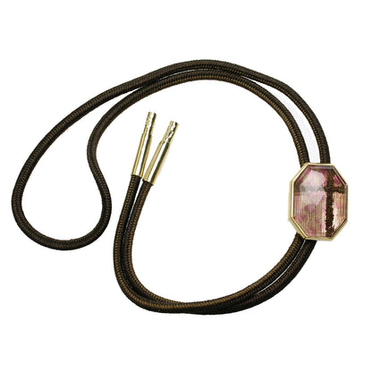 組紐ループタイ 十字 ピンク 正絹 ブラウン シルバー925 TAMARUSAN